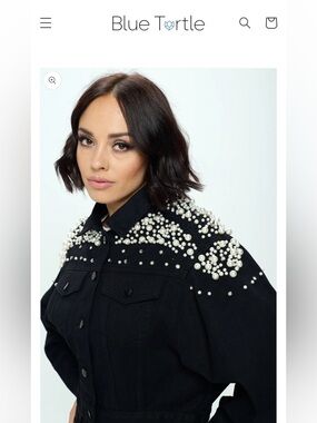 Black Pearl-Embellished Cropped Denim Jacket